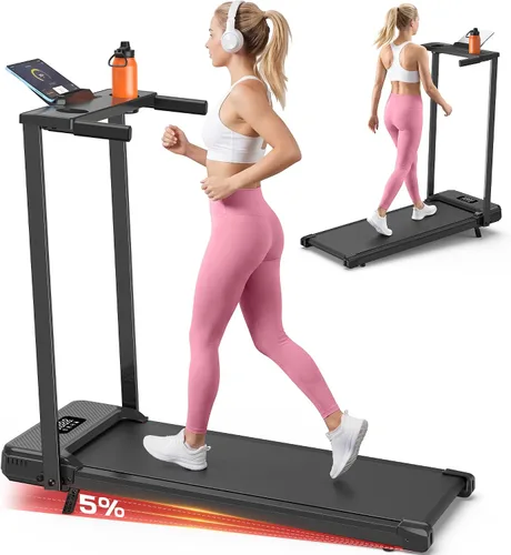 ANCHEER Walking Pad Treadmill with Incline - Foldable Treadmills with Handle Bar, Compact Running Machine for Home Small Spaces, Office, Remote