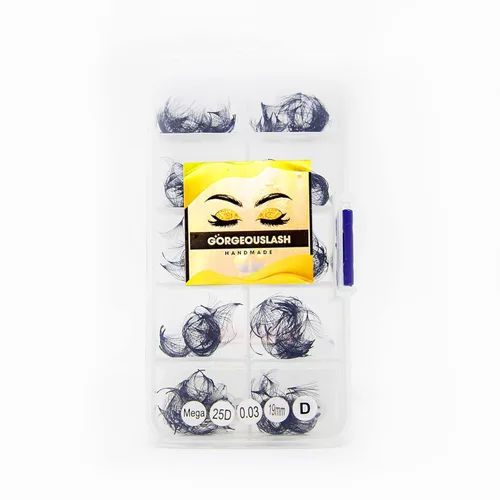 Miniatura 10 de Extensiones de pestañas 20D, 25D. 500 abanicos de pestañas prefabricados. Extensiones de pestañas. Hechas a mano (20D - rizo D - 0.03, 0.55 pulgadas)