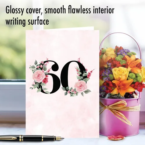 Miniatura 3 de NobleWorks - Tarjeta de felicitación de aniversario del 60º aniversario con sobre de 5 x 7 para hombres y mujeres (1 tarjeta) Pareja floral 60