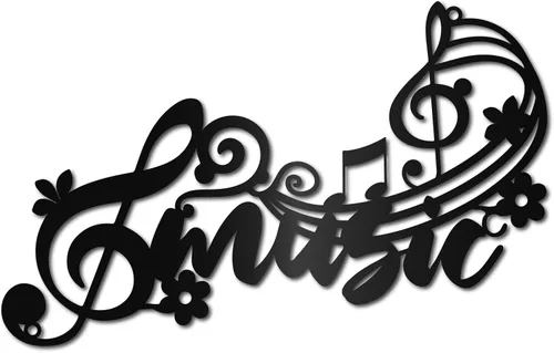 Miniatura 10 de CREATCABIN Notas musicales de metal para decoración de pared, letreros de pared negros para colgar en hierro, escultura de adorno de metal