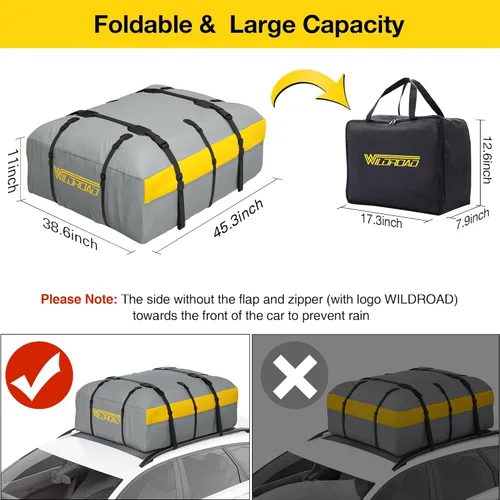 Miniatura 2 de WILDROAD Bolsa para Techo de Automóvil Portaequipajes de Carga para Techo, 21 Pies Cúbicos Impermeable Bolsa Portaequipajes de Carga para Techo