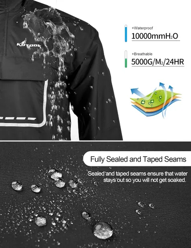 Miniatura 7 de KUTOOK Chaqueta impermeable para hombre con capucha reflectante, rompevientos, ligera, transpirable, con bolsillos