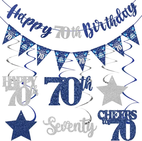 Miniatura 8 de Decoración de cumpleaños número 18 azul y plateado para niños y niñas, pancarta de feliz cumpleaños 18 con estrellas de dieciocho años de edad