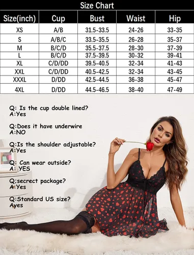 Miniatura 6 de Avidlove Lencería para mujer, babydoll de encaje, camisón de malla, camisón de noche, lencería de peluche