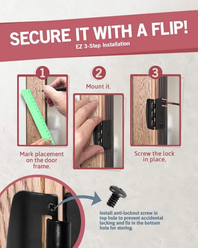 Miniatura 4 de Jack N' Drill - Cerradura de puerta de acción abatible (paquete de 6) - Cerraduras reversibles de privacidad con tornillo antibloqueo para Negro