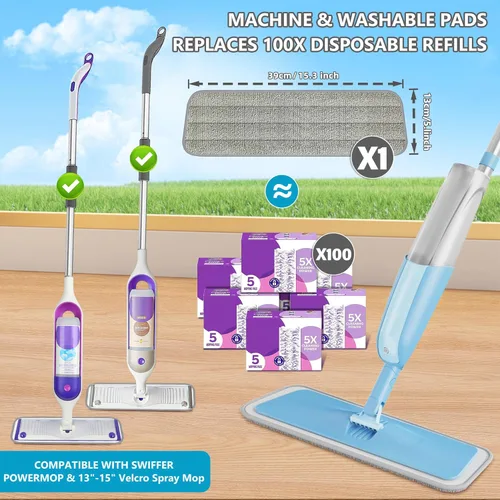 Miniatura 2 de Trapeadores húmedos en aerosol para limpieza de suelos de madera dura: mopa MEXERRIS con 3 almohadillas lavables para Swiffer Powermop - Trapeador