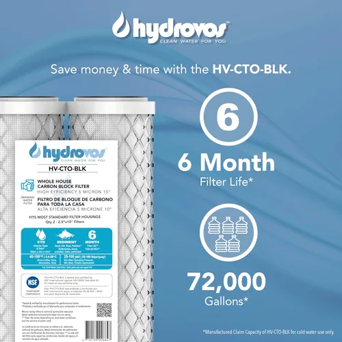 Miniatura 5 de HYDROVOS Filtro de agua de sedimentos de 5 micrones de bloque de carbono CTO, 10 "x 2.5", reemplazo de cartucho certificado NSF para sistema