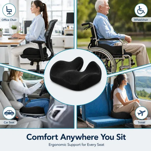 Miniatura 3 de CXC Cojín de asiento para aliviar el dolor de coxis, cojín de espuma viscoelástica para ciática y alivio de presión, almohadilla de asiento