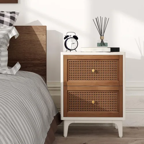 Miniatura 12 de COZAYH Mesita de noche de estilo granja moderna completamente ensamblada con líneas limpias, mesa auxiliar con 1 cajón, negro
