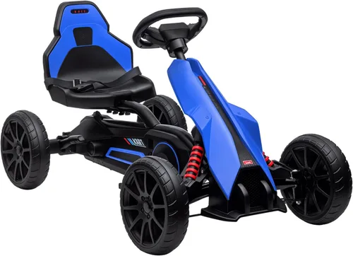 Aosom - Go Kart de pedal para niños, juguete de paseo al aire libre con asiento ajustable, eje oscilante, freno de mano, 4 ruedas EVA Azul