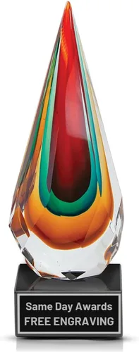 Miniatura 38 de Premio de Vidrio Artístico Soplado a Mano – Premio Elegante con Grabado Personalizado para Corporativo, Deportes, Jubilación, Reconocimiento