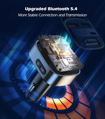 Miniatura 5 de LIHAN Adaptador de coche Bluetooth 5.4 para automóviles antiguos, transmisor FM de carga rápida PD de 54 W, llamadas manos libres, GPS transparente