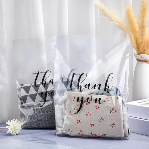 Miniatura 4 de Crtiin 100 piezas de bolsas de mercancía transparentes con texto "Thank You" y asas troqueladas para compras, bolsas de plástico para embalaje