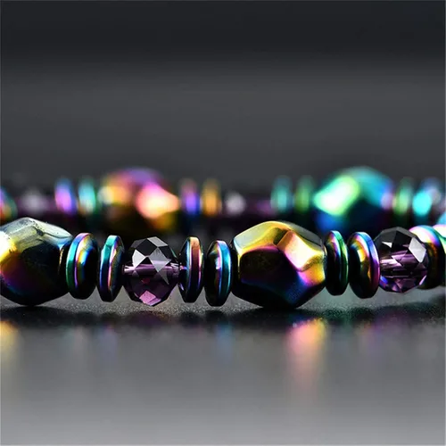 Miniatura 2 de Dearanswer - Pulsera de cadena de cuentas de hematita, pulseras elásticas de piedra magnética de obsidiana, pulsera de tobillo para hombres