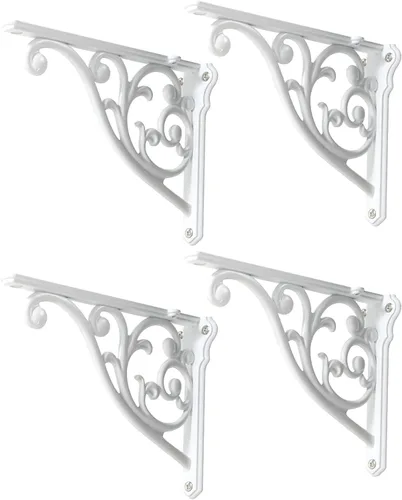 Miniatura 32 de Soportes de estante de 4 pulgadas, paquete de 4 soportes de pared de latón antiguo de alta resistencia, estantes decorativos de cocina victoriana
