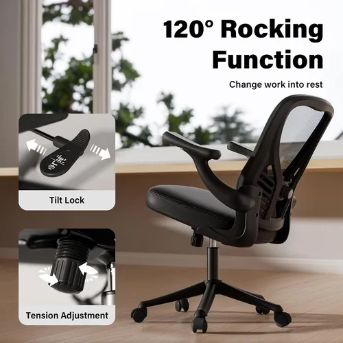 Miniatura 7 de GYI - Silla de escritorio ergonómica de malla, color negro Brazos abatibles 3D, soporte lumbar ajustable, altura ajustable, sala de estudio