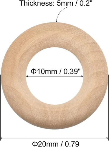 Miniatura 2 de uxcell 50 anillos de madera natural de 0.787 in (0.8 pulgadas), círculos de madera lisa sin terminar de 0.197 in de grosor para manualidades, tejer