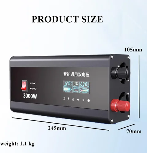 Miniatura 5 de Inversor de corriente de onda sinusoidal modificada de 3000 W 3500 W, 12 V-60 V CC a 220 V CA, 2 salidas de CA, pantalla digital inteligente