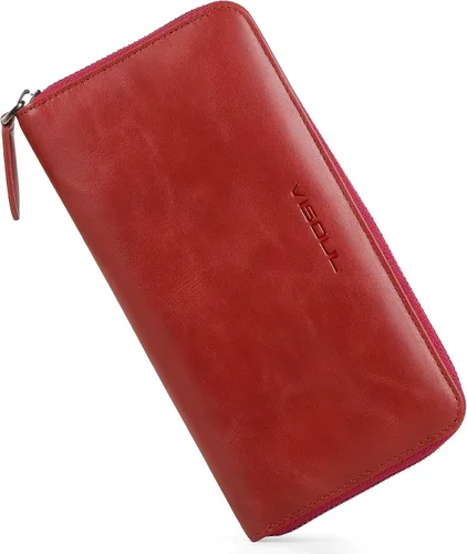 Miniatura 39 de VISOUL Cartera larga de cuero con cremallera para hombres y mujeres con bloqueo RFID, cartera larga de embrague grande con cremallera, Negro
