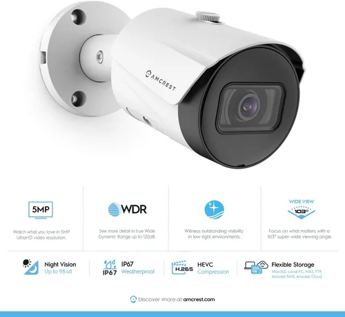 Miniatura 2 de Amcrest Paquete de 2 cámaras POE UltraHD de 5 MP para exteriores de 2592 x 1944p, cámara de seguridad IP bala, IP67 para exteriores, resistente al