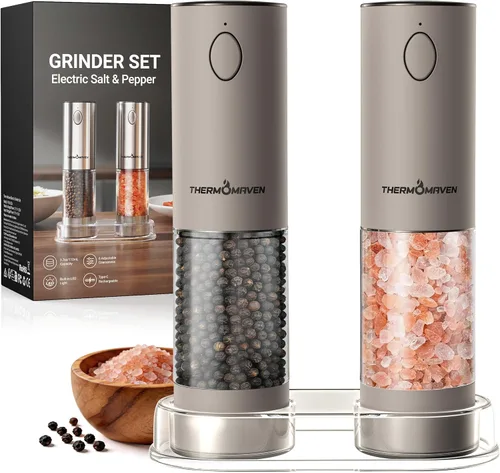Miniatura 23 de ThermoMaven Juego de molinillo eléctrico para sal y pimienta de mayor capacidad, salero y pimentero recargable de 110ml con luz LED, molinillo