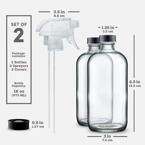 Miniatura 7 de Botellas rociadoras de vidrio cobalto transparente, 16 onzas (paquete de 2) contenedor de rociador de vidrio recargable con rociador de gatillo