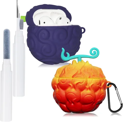 [Paquete de 2] Funda de fruta para AirPods 2, lindo animal, bolígrafo de limpieza de silicona de dibujos animados 3D, juego de accesorios