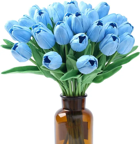 Miniatura 31 de SITUMEIZI 15 piezas de flores blancas artificiales, tulipanes artificiales de poliuretano de 14 pulgadas a granel para el hogar, cocina, Pascua