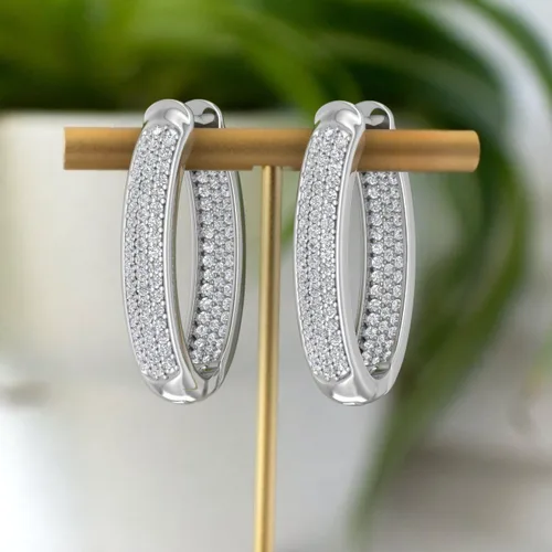 Miniatura 4 de Aretes tipo argolla con diamantes de 1 quilate en oro de 10 quilates o platino 950