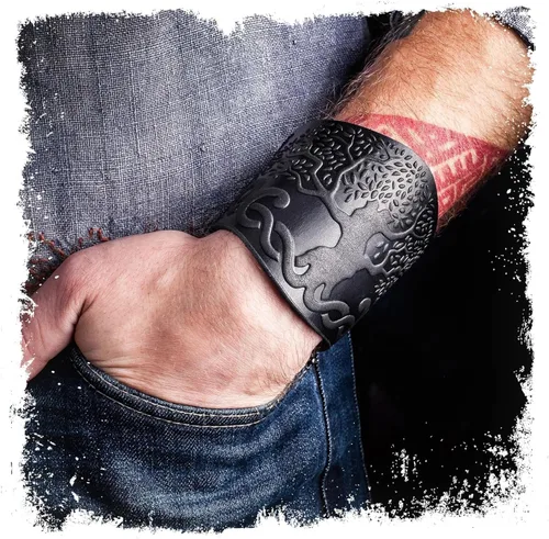 Miniatura 10 de Brazaletes de Cuero 100% Auténtico Hechos a Mano - Guante de Muñeca - Pulseras de Cuero Reales - Brazaletes de Armadura de Cosplay Vikingo
