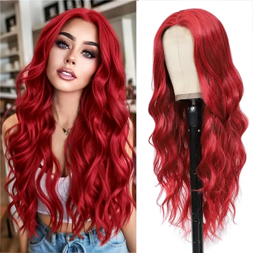Miniatura 10 de Peluca larga negra ondulada con flequillo para mujer, 26 pulgadas, peluca sintética de aspecto natural de repuesto para uso diario, fiesta, cosplay