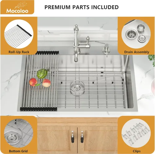 Miniatura 8 de Mocoloo Fregadero de cocina empotrable de 30 x 22 - Fregaderos de cocina de acero inoxidable de 30 pulgadas de montaje superior calibre 16 de un