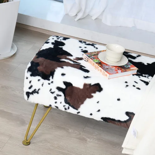 Miniatura 7 de Otomana rectangular larga de piel sintética de vaca de 46"x16"x17" Banco de entrada reposapiés taburete suave y peludo Banco de asiento de acento