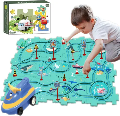 Juego de 25 pistas de carreras para niños, rompecabezas de dinosaurio, rompecabezas de carreras, juego de pistas de carreras, juego de pistas de