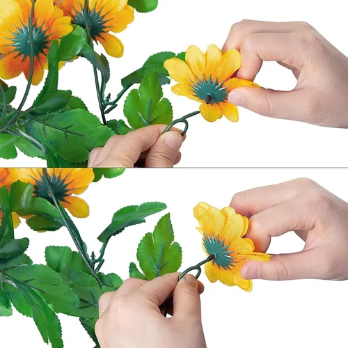 Miniatura 3 de 2 guirnaldas artificiales de girasol, vid de girasol con hojas, guirnalda colgante con hojas verdes, arco de flores falsas para exteriores, arreglo