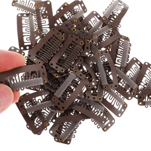 Miniatura 10 de Yolev 50 pinzas para pelucas, pinzas de extensión de cabello, 6 dientes en forma de U, clips de extensión de cabello de silicona metálica para mujer