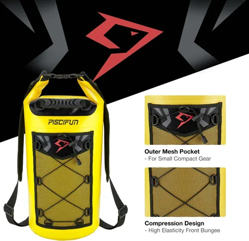 Miniatura 6 de Piscifun Bolsa seca, mochila flotante impermeable 10L/20L/30L/40L con funda impermeable para teléfono para navegación, kayak, pesca Amarillo