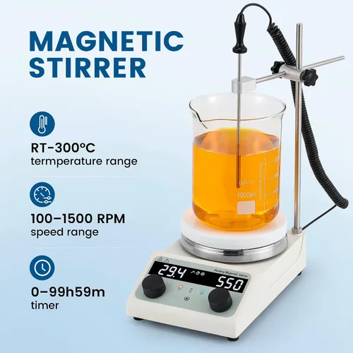 Miniatura 2 de BAOSHISHAN Agitador magnético de 3 L con temporizador y control de temperatura, placa revestida de cerámica de 572.0 °F / 572 °F, mezclador