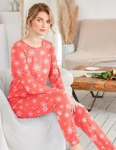 Miniatura 246 de Ekouaer Conjunto de pijama de manga larga para mujer, ropa de dormir suave con cuello redondo y bolsillos