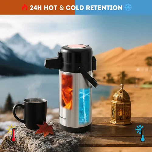 Miniatura 4 de Airpot - Jarra de café para mantener el calor, dispensador de café térmico de 102 oz/3 litros con bomba, dispensador de bebidas calientes de acero