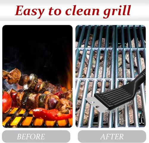 Miniatura 4 de Chengu 2 cepillos de parrilla de barbacoa de 8 pulgadas para parrilla al aire libre y raspador de alambre de acero inoxidable, limpiador extra