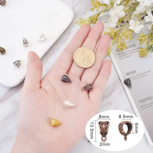 Miniatura 5 de PH PandaHall 180 dijes de cuentas de fianza, 6 colores de plata tibetana, colgantes de tubo de cuentas, eslabones espaciadores, cuentas sueltas