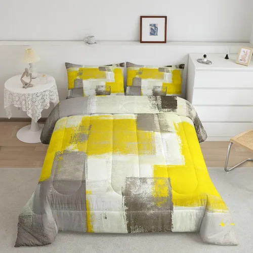 Erosebridal Juego de edredón abstracto amarillo, tamaño King, juego de ropa de cama gris acuarela gris, teñido anudado, degradado, grunge, Ombre 29
