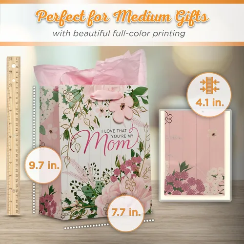 Miniatura 2 de Juego de bolsa de regalo/papel de seda de Christian Art Gifts para mamás "I Love That You're My Mom", rosa, mediano Rosa/Blanco - Love Mom