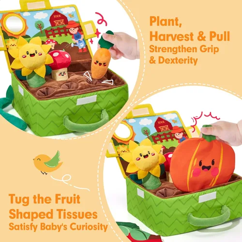Miniatura 3 de hahaland Juguetes para bebés de 6 a 12 meses – Frutas Verduras Jardín Planta Granja Peluche 6 Month Old Montessori Sensory Toys Carrot Flower with