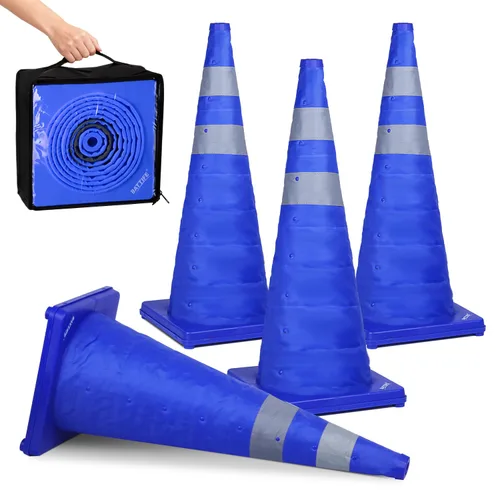 Miniatura 10 de BATTIFE [Paquete de 2] Conos de seguridad de tráfico plegables de 36 pulgadas, conos naranjas, conos emergentes multiusos con collar reflectante