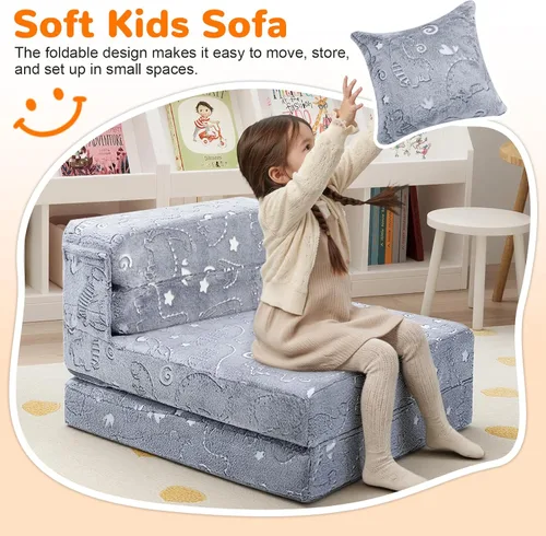 Miniatura 2 de MeMoreCool Colchón de suelo para niños que brilla en la oscuridad, sofá convertible, futón plegable para sala de juegos de niños