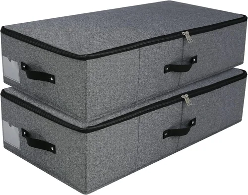 AMJ Cesta de almacenamiento plegable debajo de la cama [2 unidades] con tela duradera para ropa, zapatos, juguetes, mantas, cubos organizadores de