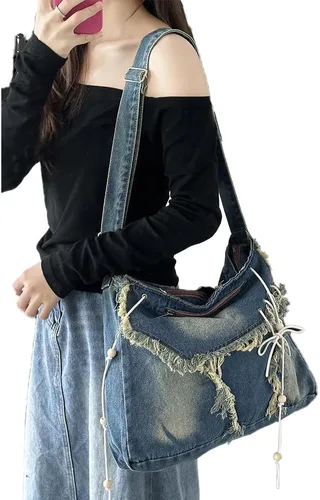 Miniatura 2 de Bivinke Bolsas de tela vaquera para mujeres y hombres, bolso de hombro cruzado, bolso casual, bolso retro de gran capacidad