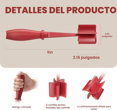 Miniatura 2 de Picador de carne, triturador de hamburguesas mejorado, triturador de carne resistente al calor prémium para carne molida, pavo molido y más, Rojo
